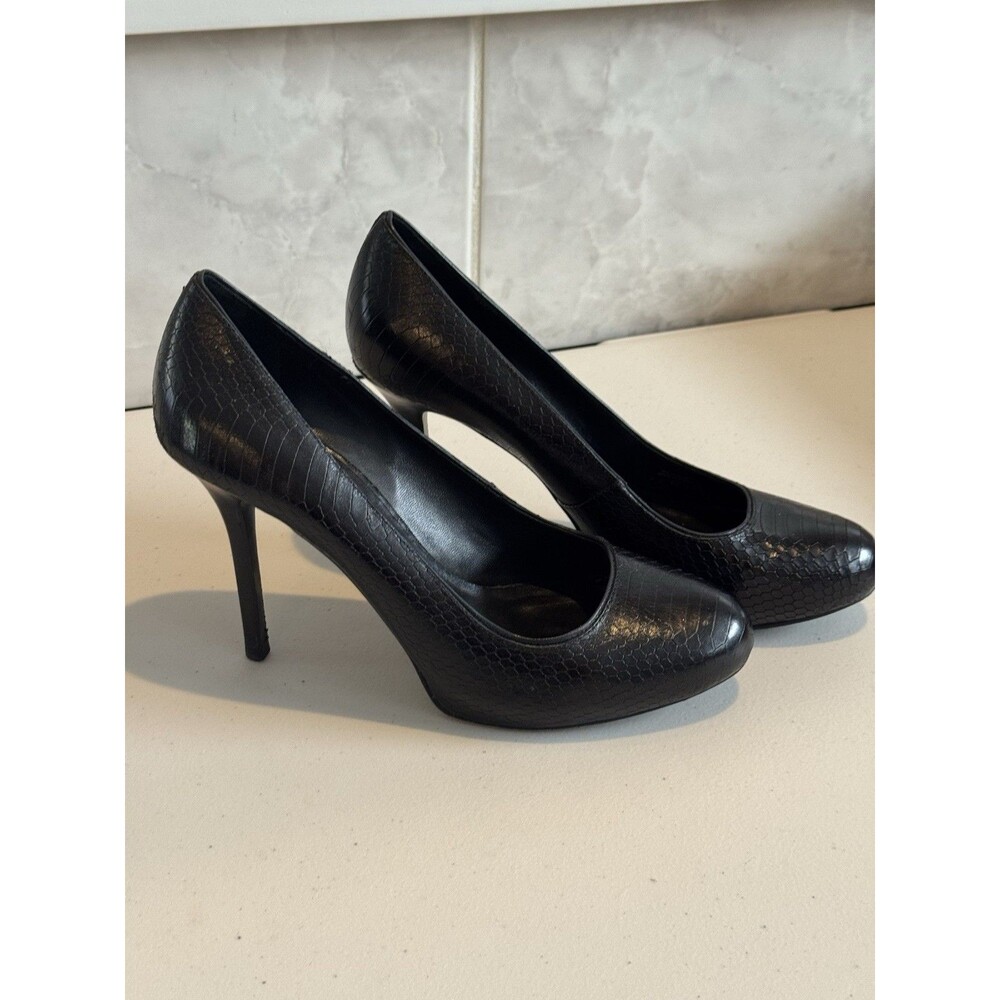 Tory Burch Marianne pump in black snake-embossed leather 4" heel Women’s 9.5 - Picture 3 of 11